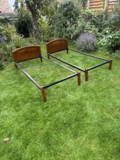 Antique / Vintage Pair Of Oak Single Bed Frames With Vono Iron Sides
