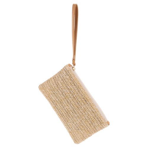 Small straw clutch with handle - small,