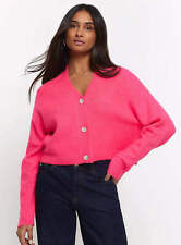 River Island Cardigan Ladies Pink Boxy Cut Cropped Pink 8 10 12 14 16 18