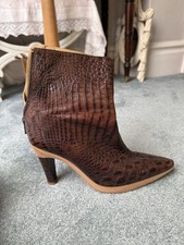 Vintage Boots Y2K Brown Mock Croc Ankle Heels UK4.5 EU37 Charles Jourdan France