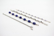 Sterling Silver Gemstone Bracelets Amethyst Diamod Lapis Lazuli x 4 (48g)