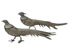 Pair Of Brass Vintage Pheasant Figurines Approx 11” Decorative Metal