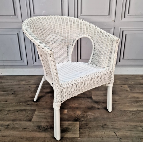 Vintage wicker tub chair white - tub,
