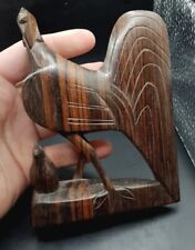 Ornate Carved Wooden Chicken Hen With Baby Chick Ornament Display Piece 