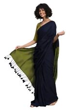 Dual Tone Plain Pure Kadhi Cotton Saree with Blouse Piece