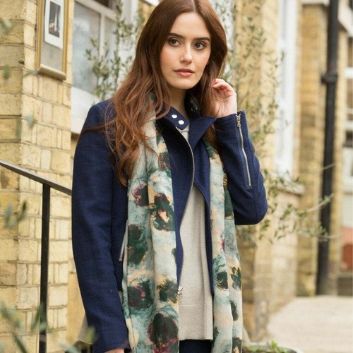 Peony green scarf beige pink - green,