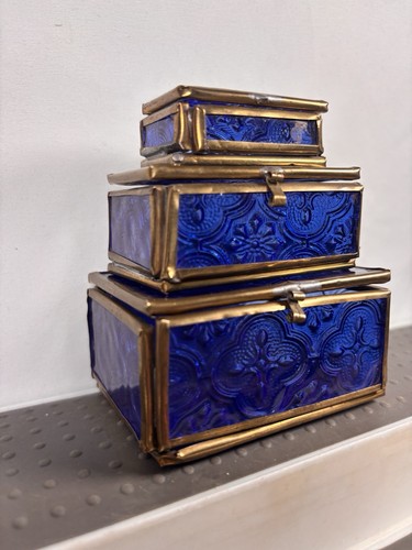 Vintage blue glass trinket - glass,
