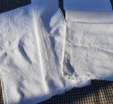 2 Pretty vintage cotton tablecloths, drawn thread, hand embroidered, laundered