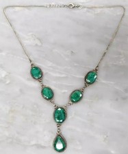 Sterling Silver Raw Emerald Princess Style Necklace