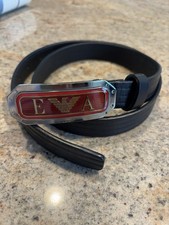 Giorgio Emporio Armani Men’s Black Buckle Logo Leather Belt Sz 31 32 Italy