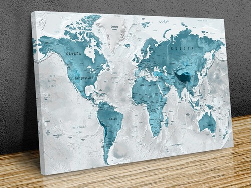 World map canvas wall art - world, teal