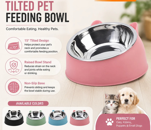 Cat dog bowl tilted - bowl, stainless