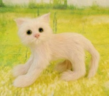 Vintage 5" Long Miniature White Cat Taxidermy Real Fur Figure