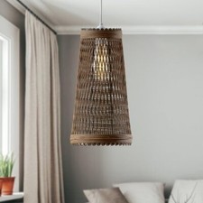 Modern Rattan Ceiling Pendant Lamp Shade Light Brown Natural Wicker Hanging Lamp