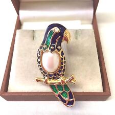 Vintage Jewellery Lovely  1980's Enamel And Faux Pearl Parrot Brooch pin