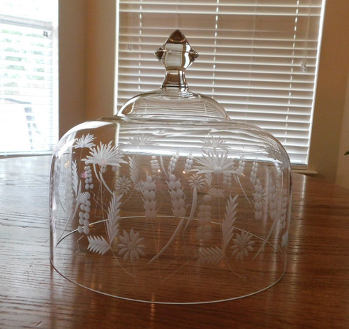Large clear etched glass cake - glass,