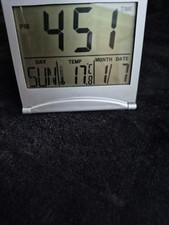 Compact Alarm Clock Silver Fold Up Travel Clock Battery Operated Day/Date/Temp