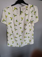 Oasis 8 Bird Print Blouse Great Condition Lining To The Front Inner