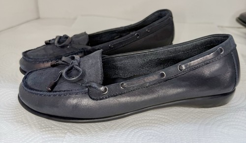 Women navy leather loafers - navy,