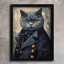 Regal Cat Portrait Victorian British Shorthair Cat in Uniform Animal Wall Art