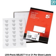250-Sheets) White A4 Sticky Laser Labels (Select 14 / 16 / 21 per sheet) VAT Inc