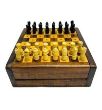 Handmade Vintage Mini Wooden Chess Board Game Travel Chess Set Wooden Box