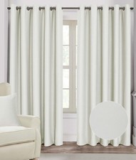 Cream Eyelet Blackout Thermal Curtain Pair 117x182cm Herringbone Chevron Design