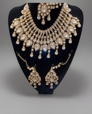 Asian Indian Pakistani Jewellery stone Gold Necklace Set Earrings Tika Bridal