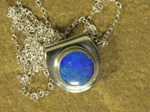 Blue opal shield pendant - , in