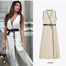 ZARA BEIGE BLACK MIDI DRESS
