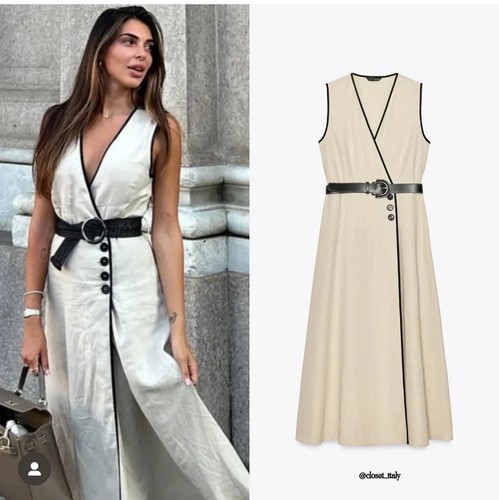Zara beige black midi dress - midi,