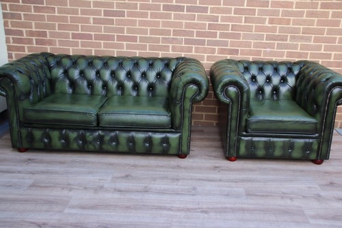 Chesterfield leather suite - leather,
