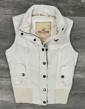 Hollister Puffer Womens Sz Small Vest White Zip Fill 65% Waterfowl 35% Down