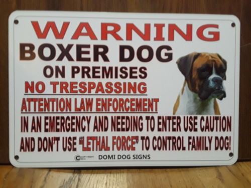 Metal warning boxer dog sign - metal,