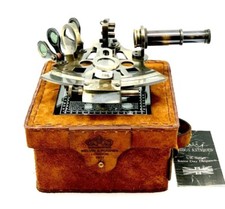 Sextant With Genuine Leather Box Nautical Navigational Astrolabe Ship Instrument