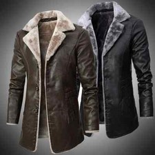 Men's Genuine Leather Jacket Long Fur Coat B3 Bomber Warm Lined Vintage overcoat