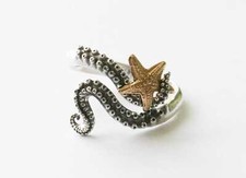 925 Sterling Silver Octopus with Bronze Starfish Adjustable Ring