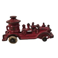 Hubley Fire Truck Cast Iron Fire Pumper Truck 5" Vintage 1930s Red Metal Fireman