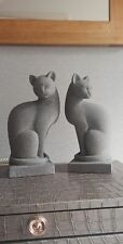 Pair of stone effect sitting cats ornaments figures