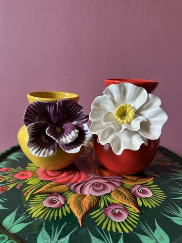 Vintage ceramic floral vase - vintage,