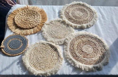 Woven trivet straw boho wall - trivet,