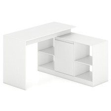 Modern Executive Desk Laptop Workstation with 2-Way Cabinet-White