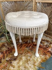 Vintage Cream Velvet Dressing Table Stool Buttons Tassels Sherborne Pouffe Retro