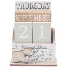 Highland Cow Perpetual Calendar Wooden Blocks Desk Home Office