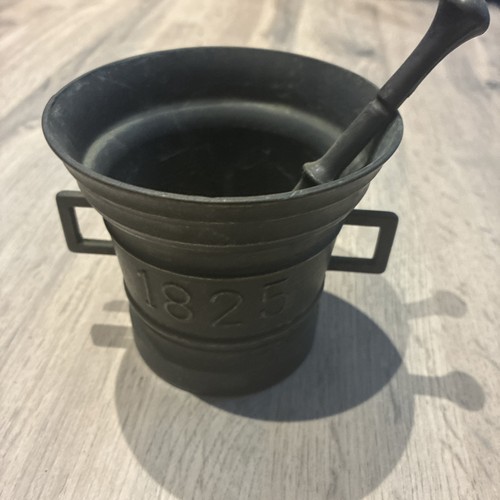Bronze mortar and - pestle, dated