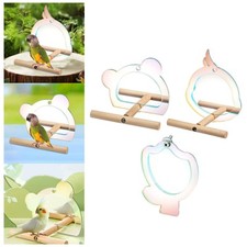 Bird Perch Stand with Mirror Desktop Cute Wooden Bird Cage Perch Gym Training