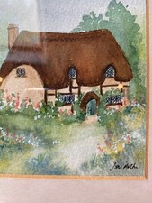 Framed Cottage Watercolour Signed  English Thatched Cottage