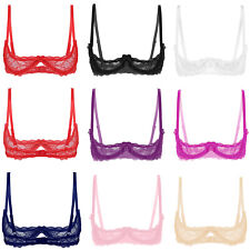 UK Womens 1/4 Cup See Through Lace Bra Underwired Push Up Shelf Bra Top Bralette
