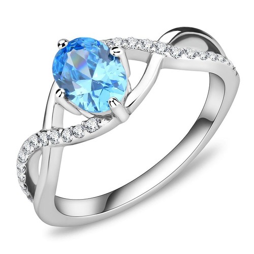Blue topaz ring ladies oval - , cz