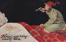 Edwardian Comic Postcard Man Bed Bugs Gun Millar & Lang National Series 1900s
